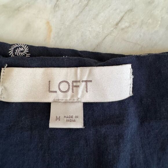 LOFT women's blouse V neck sleeveless navy blue size M 100% cotton - Picture 4 of 7